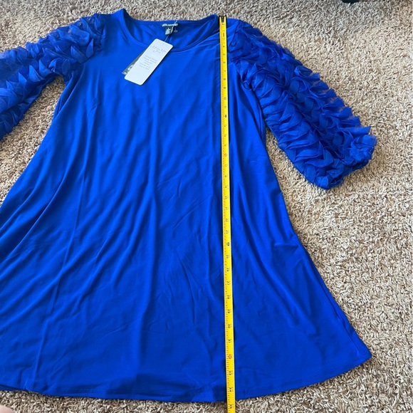 NWT Nina Leonard Mesh Textured Balloon Sleeve Mini Trapeze Dress Sz L - Picture 13 of 15